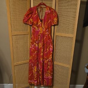 1. STATE Pink and Orange Swirl Maxi Dress Size Medium Cotton
